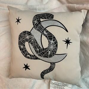 Crescent Lunar Snake and Moon Goth Celestial Halloween Throw Pillow